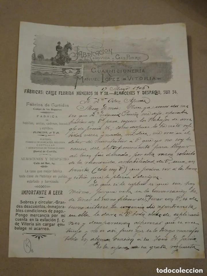 Commercial Letters: Fabricaci&oacute;n de Guarnicioneroa. Manuel L&oacute;pez. Vitoria. Firma propietario.