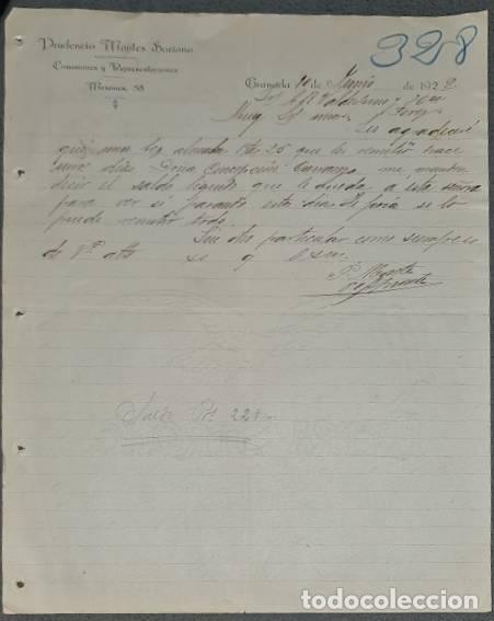 Lettres commerciales: Carta comercial. Prudencio Montes Soriano. Comisiones y Representaciones. Granada. Espa&ntilde;a 1922