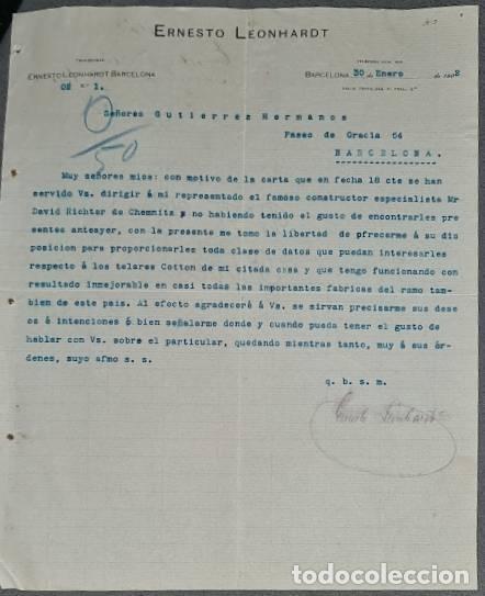 Lettres commerciales: Carta comercial. Ernesto Leonhardt. Barcelona. Espa&ntilde;a 1902