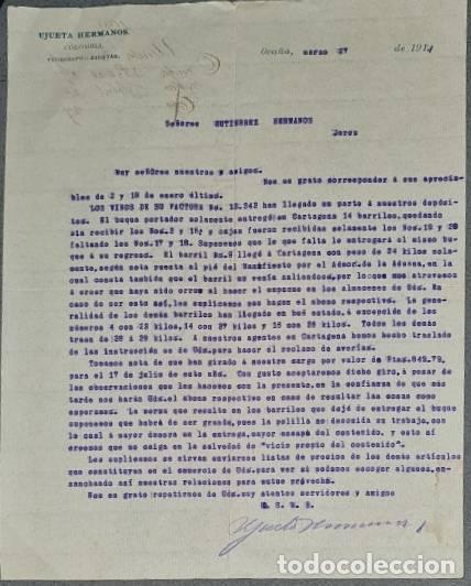 Cartas comerciales: Carta comercial. Ujueta Hermanos. Oca&ntilde;a. Colombia 1914