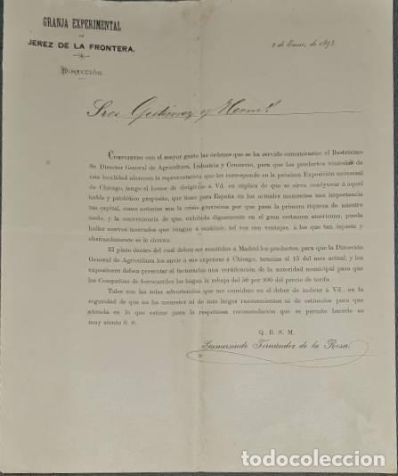 Gesch&auml;ftsbriefe: Carta comercial. Granja Experimental. Jerez. Espa&ntilde;a 1893