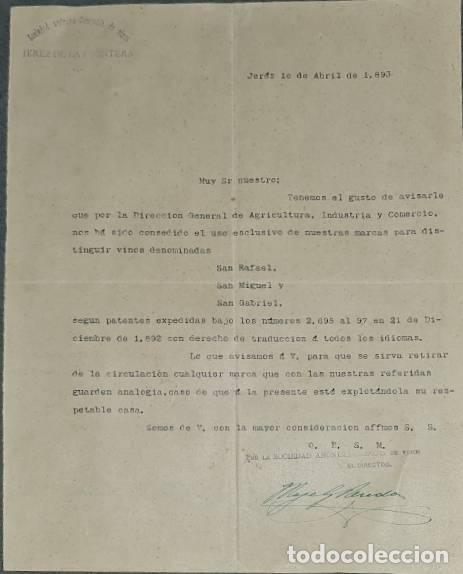Gesch&auml;ftsbriefe: Carta comercial. Sociedad An&oacute;nima- Compa&ntilde;&iacute;a de vinos. Jerez. Espa&ntilde;a 1893