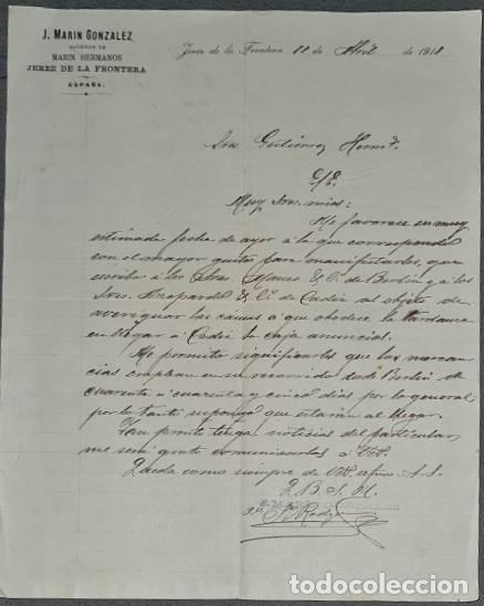Gesch&auml;ftsbriefe: Carta comercial. J. Marin Gonz&aacute;lez. Suc. de Mar&iacute;n Hermanos. Jerez. Espa&ntilde;a 1911
