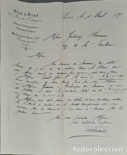 Gesch&auml;ftsbriefe: Carta comercial. Osa & D&iacute;az. Par&iacute;s. Francia 1893