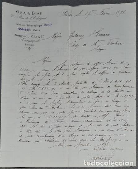 Gesch&auml;ftsbriefe: Carta comercial. Osa & D&iacute;az. Par&iacute;s. Francia 1893