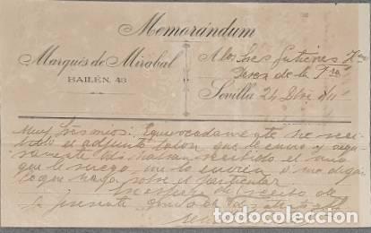 Gesch&auml;ftsbriefe: Memorandum. Marqu&eacute;s de Mirabal. Sevilla. Espa&ntilde;a 1911