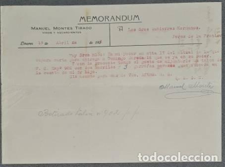Gesch&auml;ftsbriefe: Memorandum. Manuel Montes Tirado. Linares. Espa&ntilde;a 1926