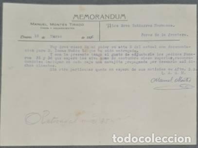 Gesch&auml;ftsbriefe: Memorandum. Manuel Montes Tirado. Linares. Espa&ntilde;a 1926