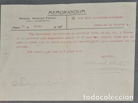 Gesch&auml;ftsbriefe: Memorandum. Manuel Montes Tirado. Linares. Espa&ntilde;a 1926