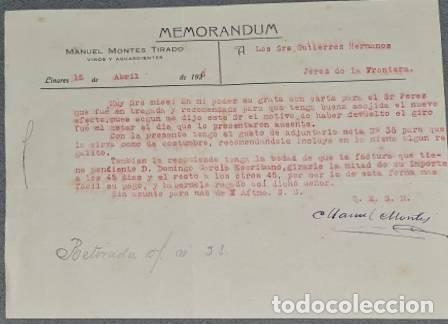 Gesch&auml;ftsbriefe: Memorandum. Manuel Montes Tirado. Linares. Espa&ntilde;a 1926