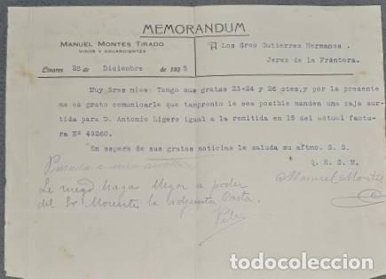 Gesch&auml;ftsbriefe: Memorandum. Manuel Montes Tirado. Linares. Espa&ntilde;a 1925