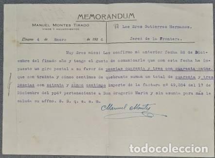 Gesch&auml;ftsbriefe: Memorandum. Manuel Montes Tirado. Linares. Espa&ntilde;a 1926