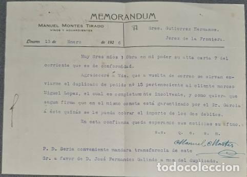 Gesch&auml;ftsbriefe: Memorandum. Manuel Montes Tirado. Linares. Espa&ntilde;a 1926