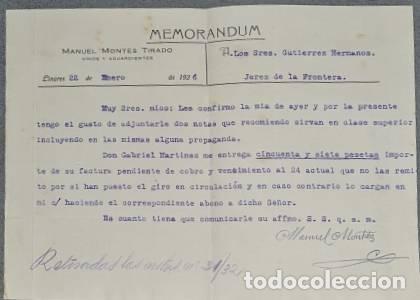 Gesch&auml;ftsbriefe: Memorandum. Manuel Montes Tirado. Linares. Espa&ntilde;a 1926