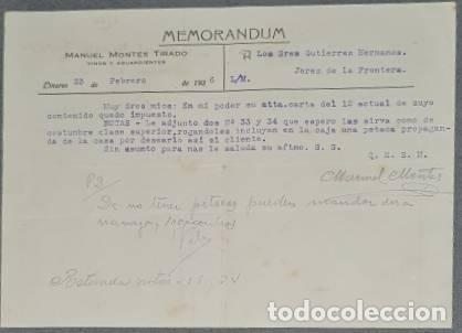 Gesch&auml;ftsbriefe: Memorandum. Manuel Montes Tirado. Linares. Espa&ntilde;a 1926