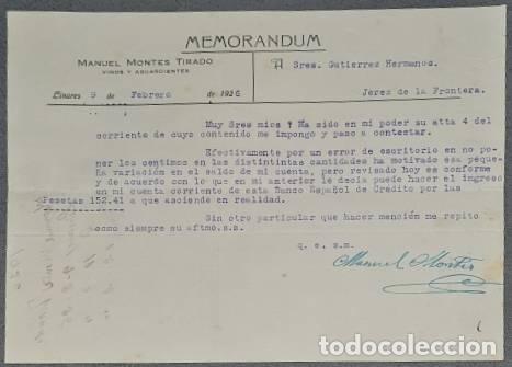 Gesch&auml;ftsbriefe: Memorandum. Manuel Montes Tirado. Linares. Espa&ntilde;a 1926
