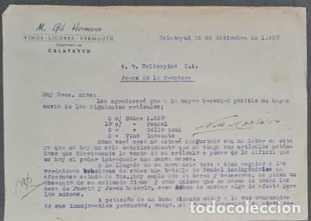 Gesch&auml;ftsbriefe: Carta comercial. M. Gil Hermano. Vinos-Licores- Vermouth. Calatayud. Espa&ntilde;a 1950