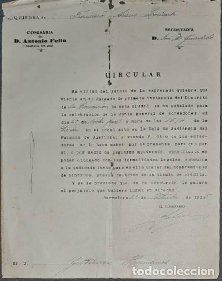 Gesch&auml;ftsbriefe: Carta comercial. Comisar&iacute;a de D. Antonio Feliu. Barcelona. Espa&ntilde;a 1925