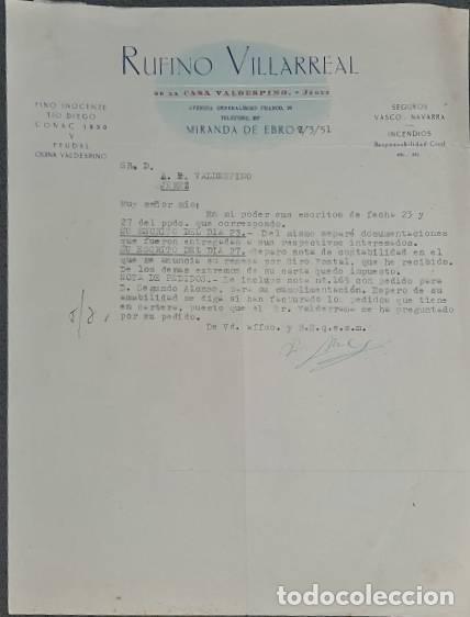 Gesch&auml;ftsbriefe: Carta comercial. Rufino Villarreal de la casa Valdespino. Vinos. Miranda de Ebro. Espa&ntilde;a 1951