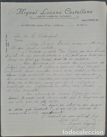 Gesch&auml;ftsbriefe: Carta comercial. Miguel Lozano Castellano. Agente Comercial Colegiado. Ja&eacute;n. Espa&ntilde;a 1951