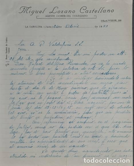 Gesch&auml;ftsbriefe: Carta comercial. Miguel Lozano Castellano. Agente Comercial Colegiado. Ja&eacute;n. Espa&ntilde;a 1951