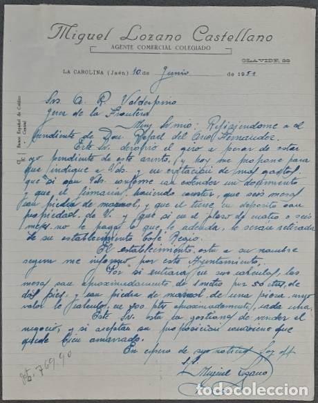 Gesch&auml;ftsbriefe: Carta comercial. Miguel Lozano Castellano. Agente Comercial Colegiado. Ja&eacute;n. Espa&ntilde;a 1951