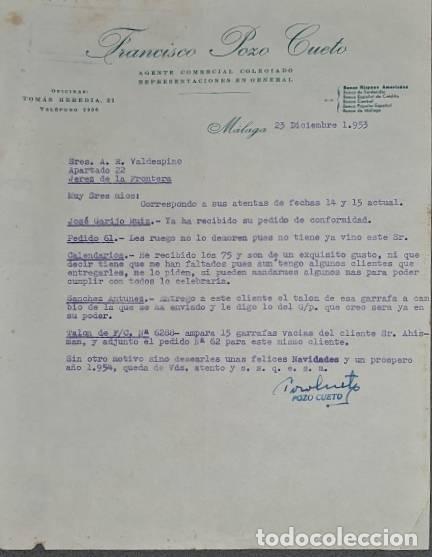 Gesch&auml;ftsbriefe: Carta comercial. Franc&iacute;sco Pozo Cueto. Agente Comercial Colegiado. M&aacute;laga. Espa&ntilde;a 1953