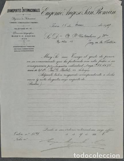 Gesch&auml;ftsbriefe: Carta comercial. Eugenio Angoso San Rom&aacute;n. Transportes Internacionales. Ir&uacute;n. Espa&ntilde;a 1927