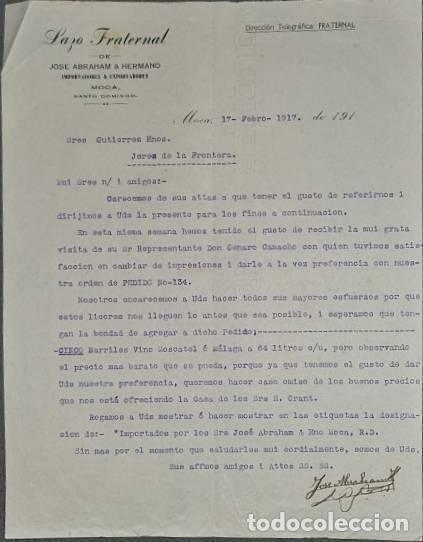Gesch&auml;ftsbriefe: Carta comercial. Lazo Fraternal de Jos&eacute; Abraham & Hno.Importadores y Exportadores. Sto. Domingo 1917
