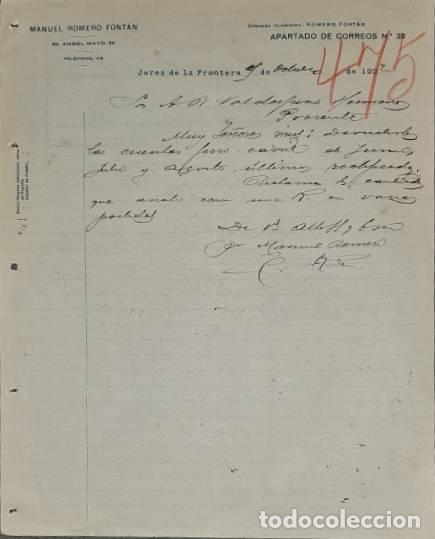 Commercial Letters: Carta comercial. Manuel Romero Font&aacute;n. Jerez. Espa&ntilde;a 1922