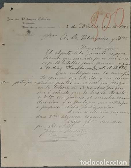 Commercial Letters: Carta comercial. Joaquin Rodriguez Ceballos. Comisionista. Monesterio. Espa&ntilde;a 1922