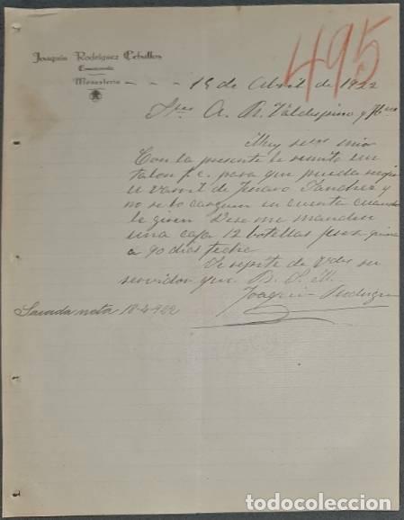 Commercial Letters: Carta comercial. Joaquin Rodriguez Ceballos. Comisionista. Monesterio. Espa&ntilde;a 1922