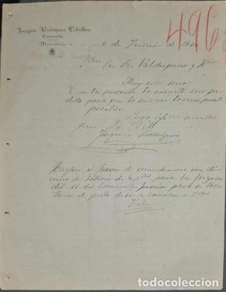 Commercial Letters: Carta comercial. Joaquin Rodriguez Ceballos. Comisionista. Monesterio. Espa&ntilde;a 1922
