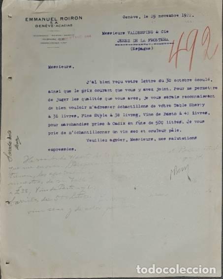Commercial Letters: Carta comercial. Emmanuel Roiron. S.A. Gen&eacute;ve. Suiza 1922