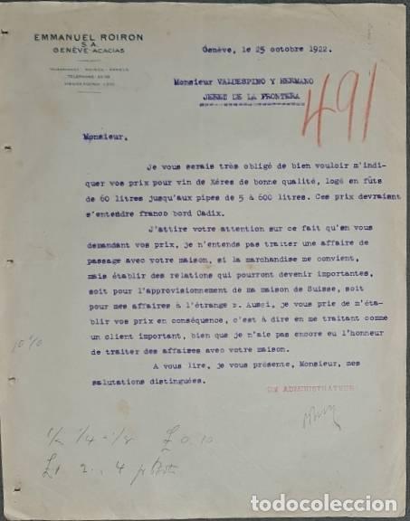Commercial Letters: Carta comercial. Emmanuel Roiron. S.A. Gen&eacute;ve. Suiza 1922