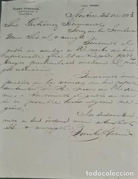 Commercial Letters: Carta comercial. Pombo Hermanos. Cartagena. Colombia 1893