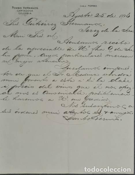 Commercial Letters: Carta comercial. Pombo Hermanos. Cartagena. Colombia 1893