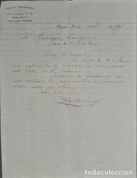 Commercial Letters: Carta comercial. Plata Hermanos. Bogot&aacute;. Colombia 1895