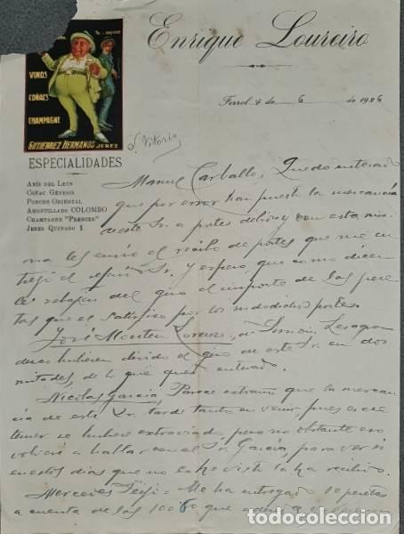 Commercial Letters: Carta comercial. Enrique Loureiro. Especialidades. Vinos, Co&ntilde;acs, Champagne. Ferrol. Espa&ntilde;a 1926