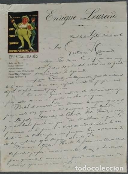 Commercial Letters: Carta comercial. Enrique Loureiro. Especialidades. Vinos, Co&ntilde;acs, Champagne. Ferrol. Espa&ntilde;a 1926