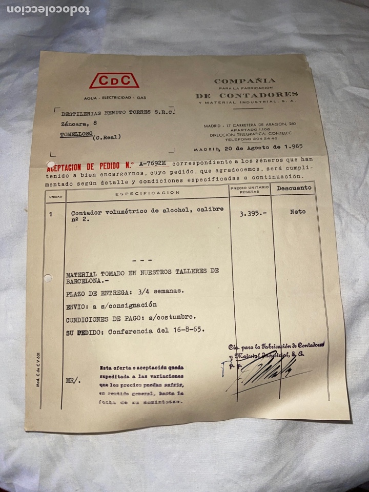 Commercial Letters: Carta comercial de C d C agua electricidad gas del 1965
