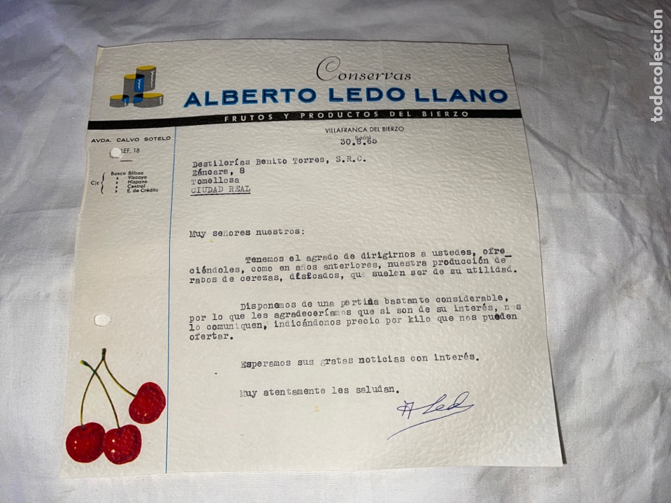 Commercial Letters: Alberto Ledo llano conservas en papel secante carta comercial