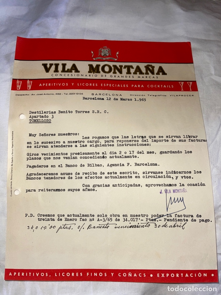 Commercial Letters: Carta publicitaria Vila monta&ntilde;a aperitivos y licores especiales para coktails
