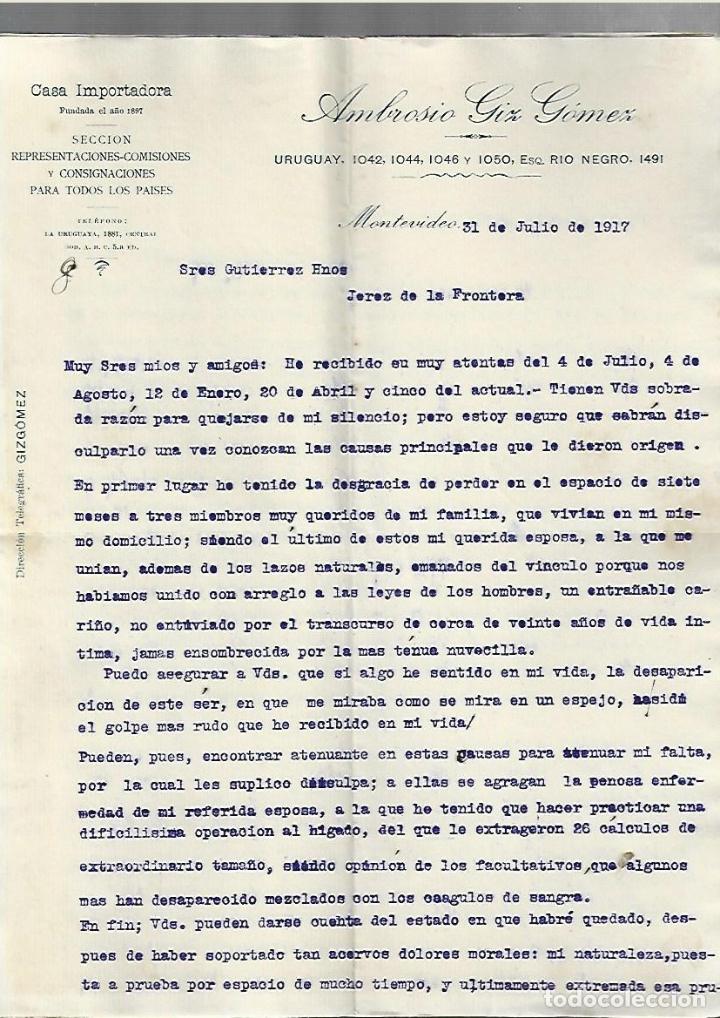 Gesch&auml;ftsbriefe: CARTA COMERCIAL. AMBROSIO GIZ GOMEZ. MONTEVIDEO, URUGUAY. 1917. VER FOTOS. 4 P&Aacute;GINAS