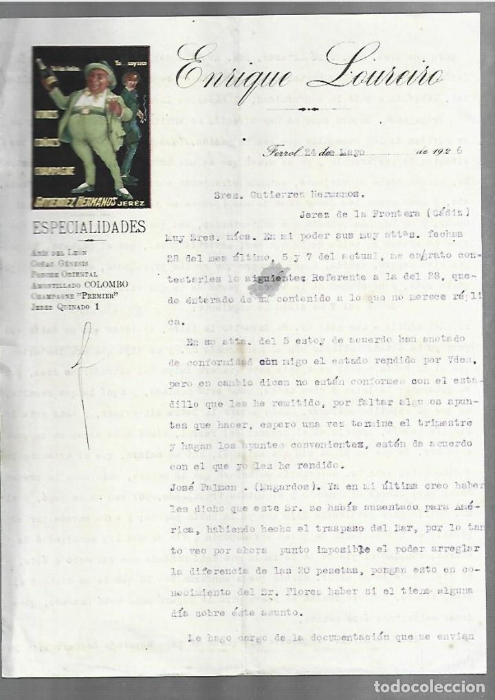 Cartas comerciais: CARTA COMERCIAL. ENRIQUE LOUREIRO. ESPECIALIDADES EN VINOS. 1926. EL FERROL. 2 PAGINAS