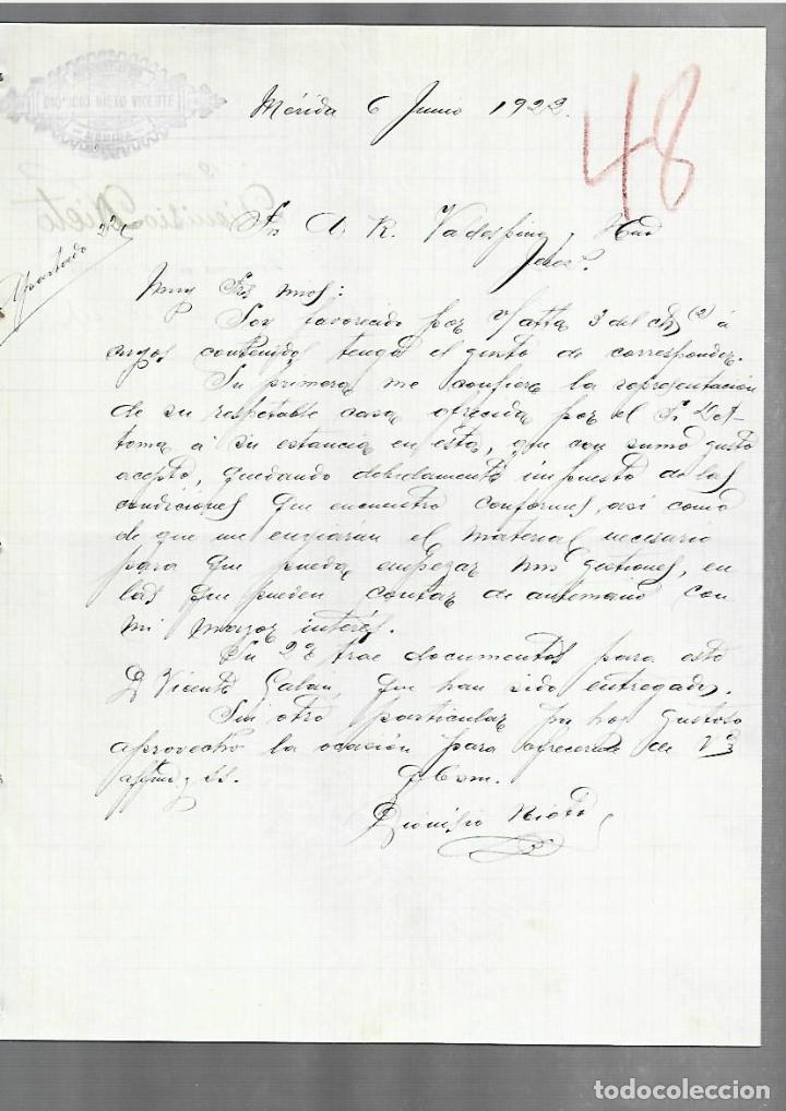 Cartas comerciais: CARTA COMERCIAL. DIONISIO NIETO VICENTE. 1922. M&Eacute;RIDA. MANUSCRITA