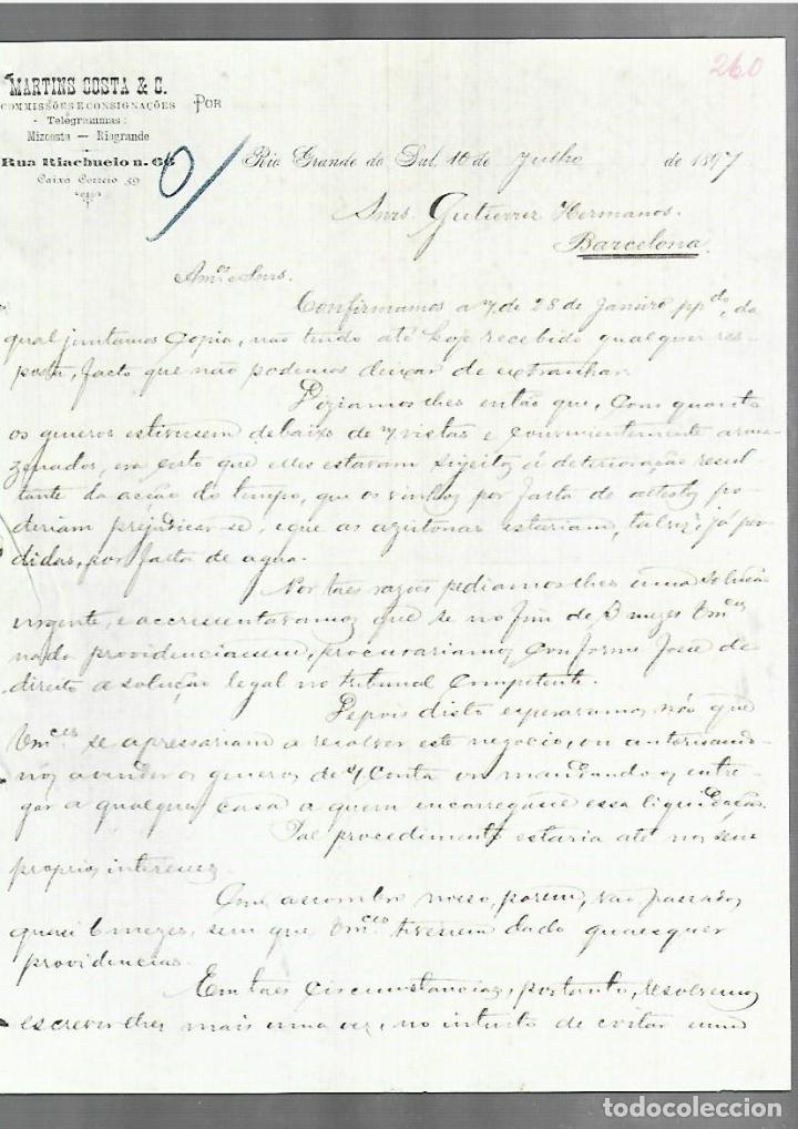 Cartas comerciais: CARTA COMERCIAL. MARTINS COSTA & C. COMISIONES Y CONSIGNACIONES. 1897. RIO GRANDE DE SUL. 2 PAGINAS