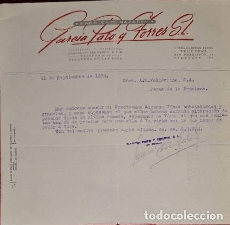 Cartas comerciais: Carta comercial. Garc&iacute;a Pato y Torres S.L. F&aacute;brica de mazap&aacute;n. Talavera de la Reina. Espa&ntilde;a 1959