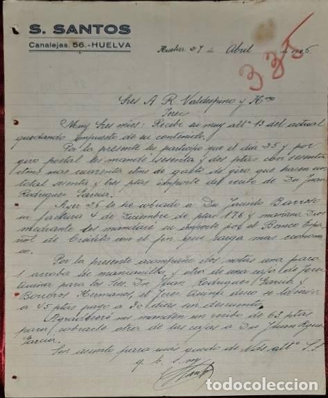Cartas comerciais: Carta comercial. S. Santos. Huelva. Espa&ntilde;a 1925