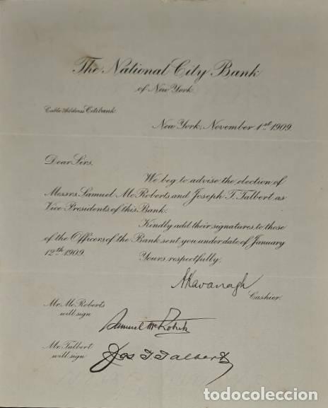 Cartas comerciais: Carta comercial. The National City Bank. New York 1909